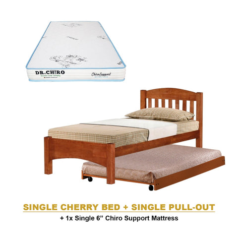 Image of Zelan Pull-Out Bed Single, Super Single Solid Rubberwood Bed Frame w/ Mattress Option