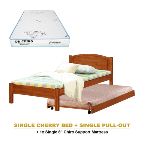 Image of Yanny Pull-Out Bed Single, Super Single Solid Rubberwood Bed Frame w/ Mattress Option