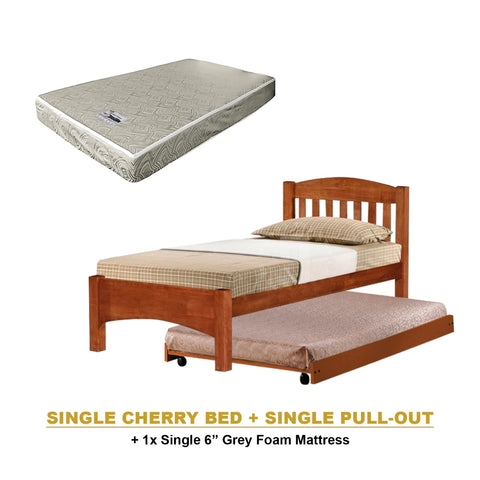 Image of Zelan Pull-Out Bed Single, Super Single Solid Rubberwood Bed Frame w/ Mattress Option