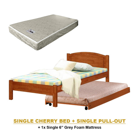 Image of Yanny Pull-Out Bed Single, Super Single Solid Rubberwood Bed Frame w/ Mattress Option