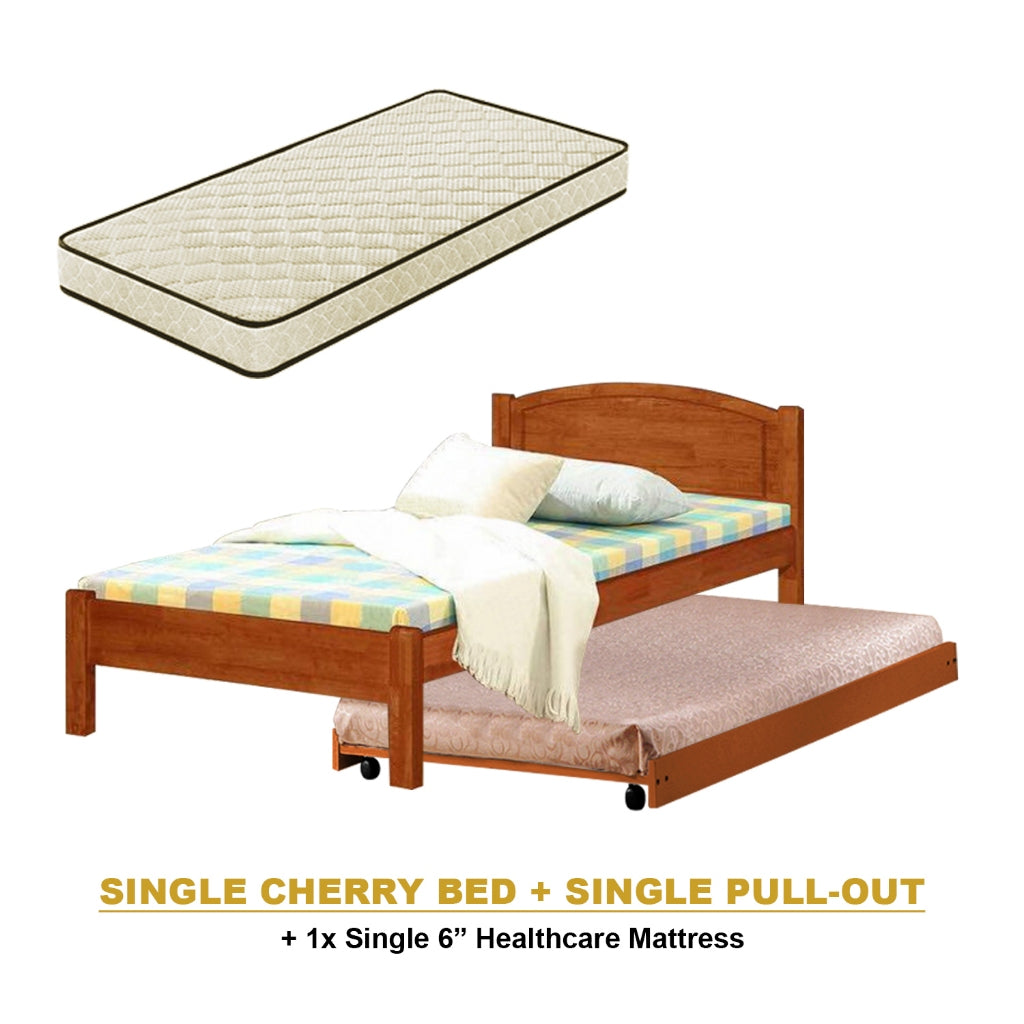 Yanny Pull-Out Bed Single, Super Single Solid Rubberwood Bed Frame w/ Mattress Option