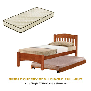 Zelan Pull-Out Bed Single, Super Single Solid Rubberwood Bed Frame w/ Mattress Option