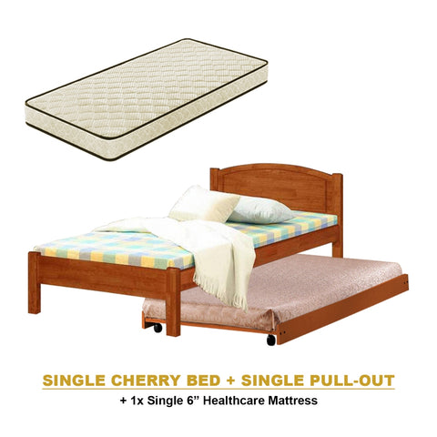 Image of Yanny Pull-Out Bed Single, Super Single Solid Rubberwood Bed Frame w/ Mattress Option