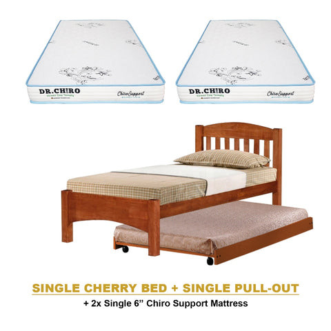 Image of Zelan Pull-Out Bed Single, Super Single Solid Rubberwood Bed Frame w/ Mattress Option