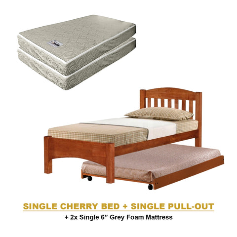 Image of Zelan Pull-Out Bed Single, Super Single Solid Rubberwood Bed Frame w/ Mattress Option