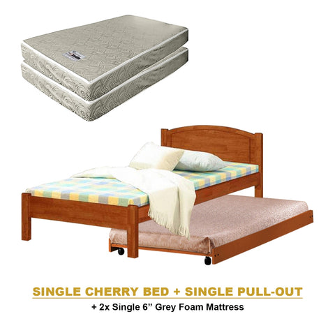 Image of Yanny Pull-Out Bed Single, Super Single Solid Rubberwood Bed Frame w/ Mattress Option