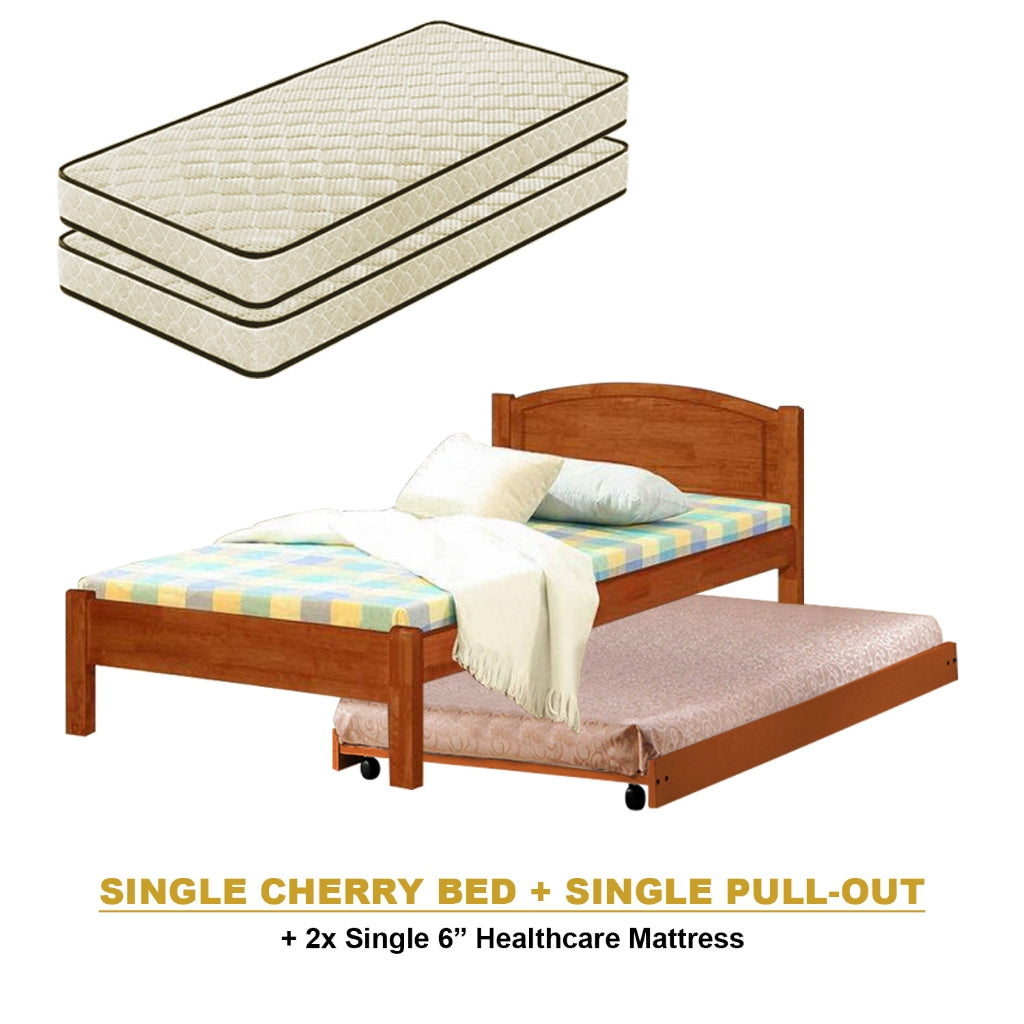 Yanny Pull-Out Bed Single, Super Single Solid Rubberwood Bed Frame w/ Mattress Option