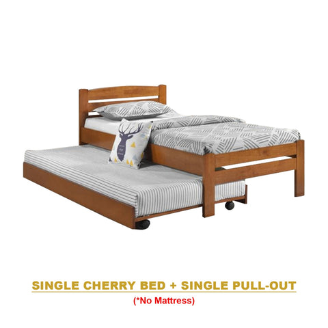 Image of Margy Single Size Solid Rubberwood Bed Frame Flat Plywood Base with Pull-out Bed w/ Mattress Option