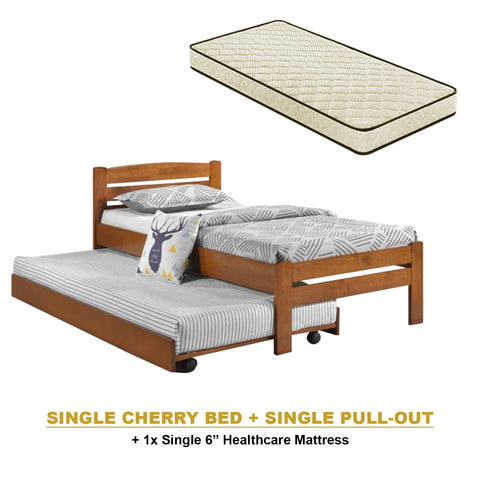 Image of Margy Single Size Solid Rubberwood Bed Frame Flat Plywood Base with Pull-out Bed w/ Mattress Option