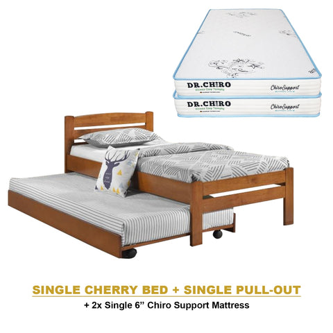 Image of Margy Single Size Solid Rubberwood Bed Frame Flat Plywood Base with Pull-out Bed w/ Mattress Option