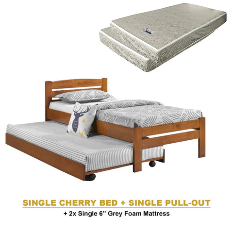 Image of Margy Single Size Solid Rubberwood Bed Frame Flat Plywood Base with Pull-out Bed w/ Mattress Option