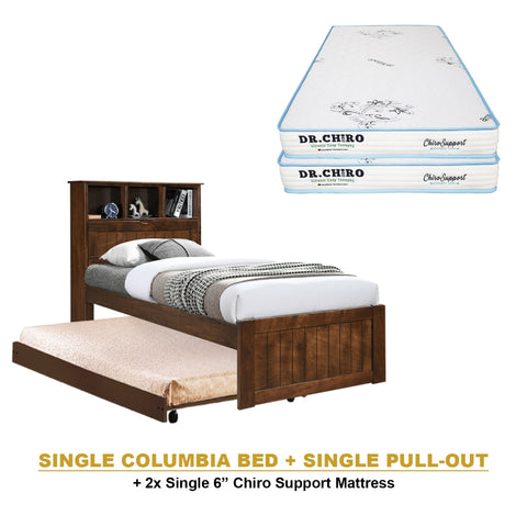 Image of Maria Pull-Out Bed Single, Super Single Solid Rubberwood Bed Frame w/ Mattress Option