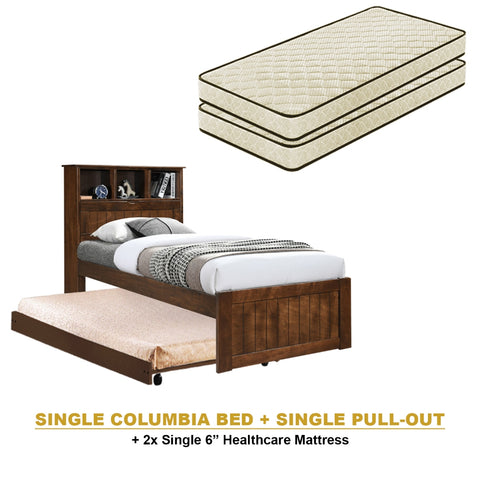 Image of Maria Pull-Out Bed Single, Super Single Solid Rubberwood Bed Frame w/ Mattress Option