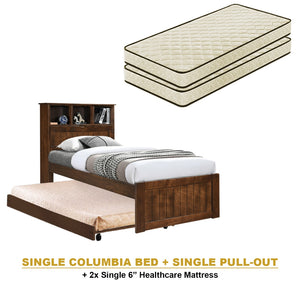 Maria Pull-Out Bed Single, Super Single Solid Rubberwood Bed Frame w/ Mattress Option