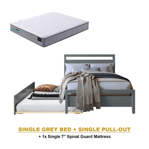 Image of Vinna Pull-Out Bed Single/Super Single Solid Rubberwood Bed Frame w/ Mattress Option