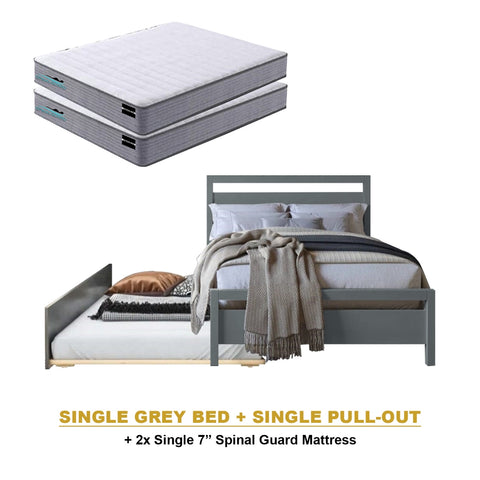 Image of Vinna Pull-Out Bed Single/Super Single Solid Rubberwood Bed Frame w/ Mattress Option