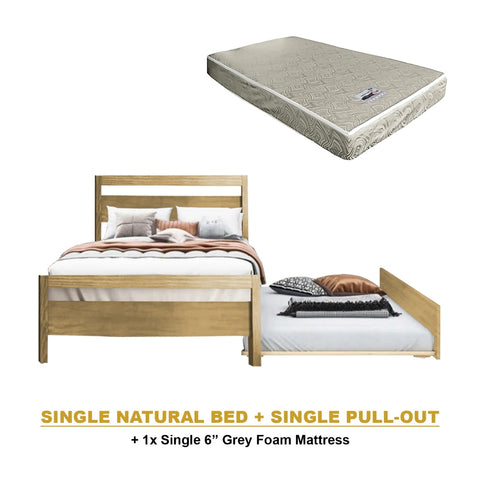 Image of Vinna Pull-Out Bed Single/Super Single Solid Rubberwood Bed Frame w/ Mattress Option