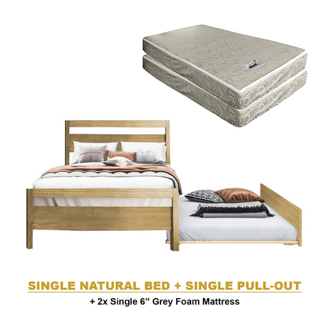 Image of Vinna Pull-Out Bed Single/Super Single Solid Rubberwood Bed Frame w/ Mattress Option