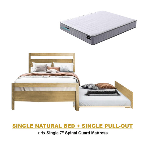 Image of Vinna Pull-Out Bed Single/Super Single Solid Rubberwood Bed Frame w/ Mattress Option