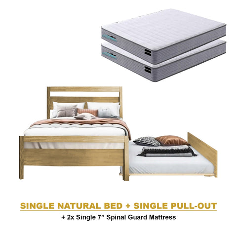 Image of Vinna Pull-Out Bed Single/Super Single Solid Rubberwood Bed Frame w/ Mattress Option