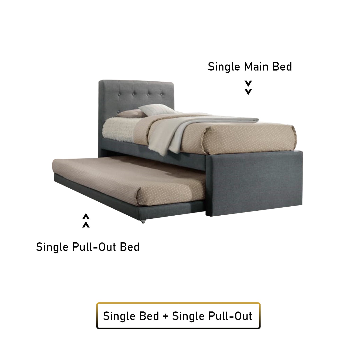 Sadie Single & Super Single Pull-Out Type Bed Frame Fabric and Faux Leather in 6 Colour