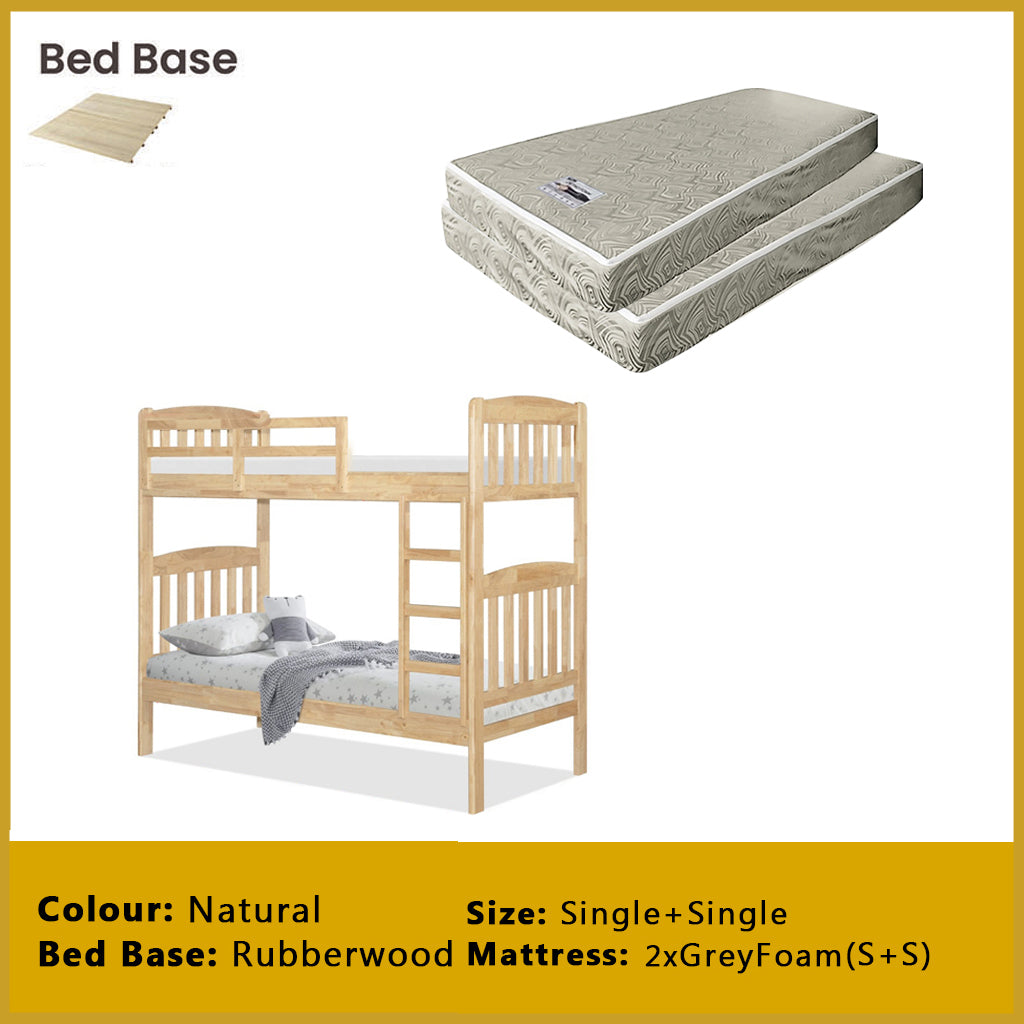 Lincy Single  Bunk Bed Double Decker Bed Frame Solid Rubberwood