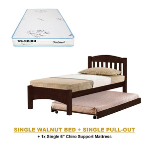 Zelan Pull-Out Bed Single, Super Single Solid Rubberwood Bed Frame w/ Mattress Option