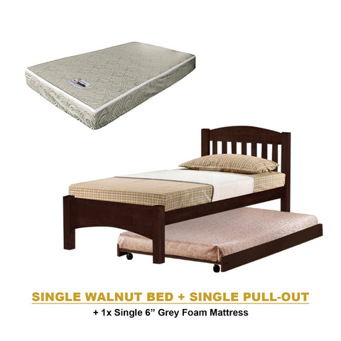 Image of Zelan Pull-Out Bed Single, Super Single Solid Rubberwood Bed Frame w/ Mattress Option