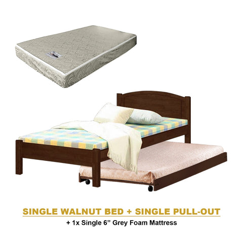 Image of Yanny Pull-Out Bed Single, Super Single Solid Rubberwood Bed Frame w/ Mattress Option