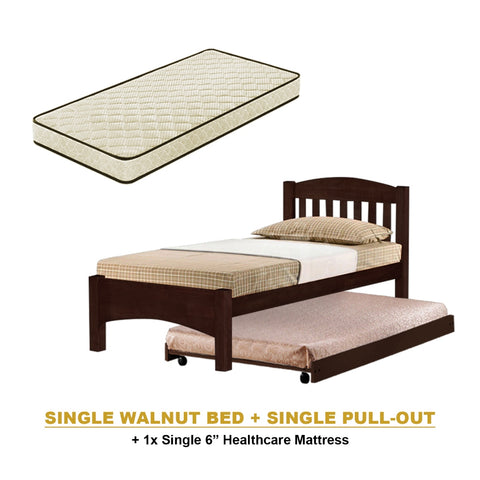 Image of Zelan Pull-Out Bed Single, Super Single Solid Rubberwood Bed Frame w/ Mattress Option