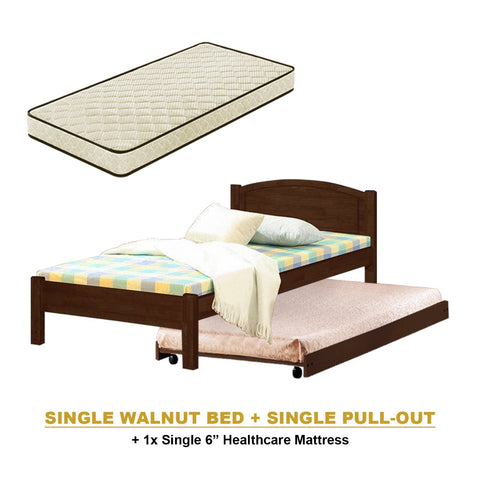 Image of Yanny Pull-Out Bed Single, Super Single Solid Rubberwood Bed Frame w/ Mattress Option