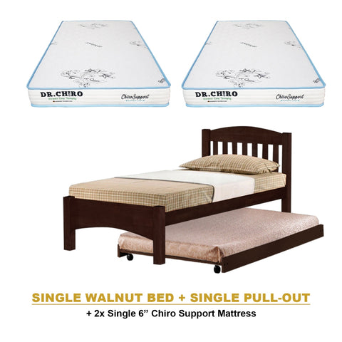 Image of Zelan Pull-Out Bed Single, Super Single Solid Rubberwood Bed Frame w/ Mattress Option