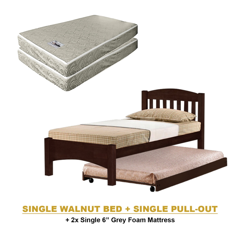 Zelan Pull-Out Bed Single, Super Single Solid Rubberwood Bed Frame w/ Mattress Option