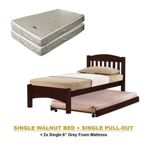 Image of Zelan Pull-Out Bed Single, Super Single Solid Rubberwood Bed Frame w/ Mattress Option