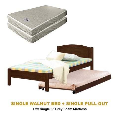 Image of Yanny Pull-Out Bed Single, Super Single Solid Rubberwood Bed Frame w/ Mattress Option