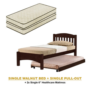 Zelan Pull-Out Bed Single, Super Single Solid Rubberwood Bed Frame w/ Mattress Option