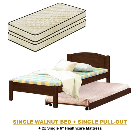 Image of Yanny Pull-Out Bed Single, Super Single Solid Rubberwood Bed Frame w/ Mattress Option