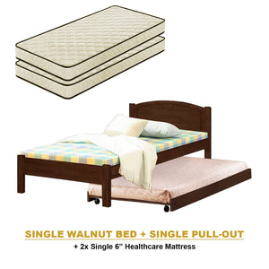 Yanny Pull-Out Bed Single, Super Single Solid Rubberwood Bed Frame w/ Mattress Option