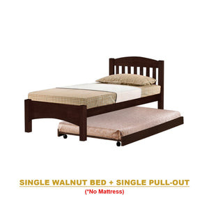 Zelan Pull-Out Bed Single, Super Single Solid Rubberwood Bed Frame w/ Mattress Option