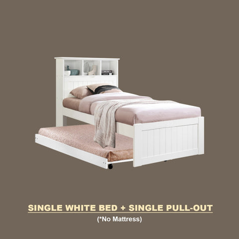 Image of Maria Pull-Out Bed Single, Super Single Solid Rubberwood Bed Frame w/ Mattress Option