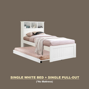 Maria Pull-Out Bed Single, Super Single Solid Rubberwood Bed Frame w/ Mattress Option