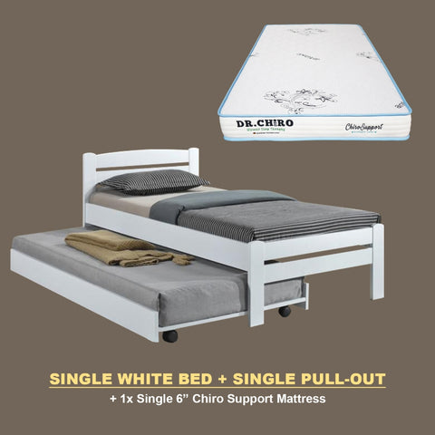 Image of Margy Single Size Solid Rubberwood Bed Frame Flat Plywood Base with Pull-out Bed w/ Mattress Option