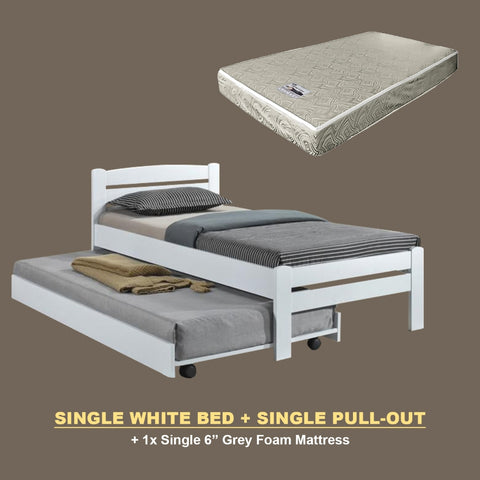 Image of Margy Single Size Solid Rubberwood Bed Frame Flat Plywood Base with Pull-out Bed w/ Mattress Option