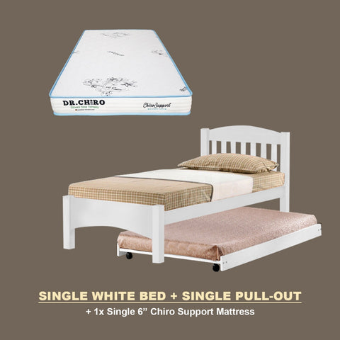 Image of Zelan Pull-Out Bed Single, Super Single Solid Rubberwood Bed Frame w/ Mattress Option