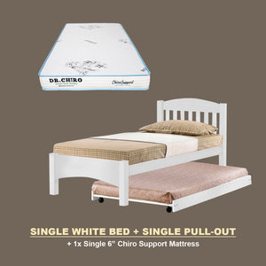 Zelan Pull-Out Bed Single, Super Single Solid Rubberwood Bed Frame w/ Mattress Option