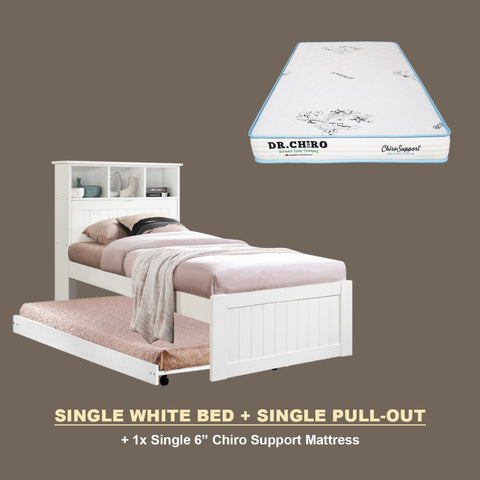 Image of Maria Pull-Out Bed Single, Super Single Solid Rubberwood Bed Frame w/ Mattress Option