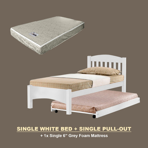 Image of Zelan Pull-Out Bed Single, Super Single Solid Rubberwood Bed Frame w/ Mattress Option