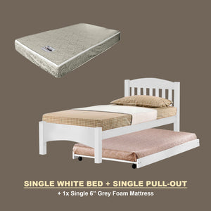 Zelan Pull-Out Bed Single, Super Single Solid Rubberwood Bed Frame w/ Mattress Option