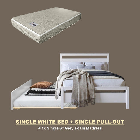 Image of Vinna Pull-Out Bed Single/Super Single Solid Rubberwood Bed Frame w/ Mattress Option