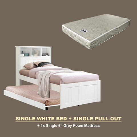 Image of Maria Pull-Out Bed Single, Super Single Solid Rubberwood Bed Frame w/ Mattress Option